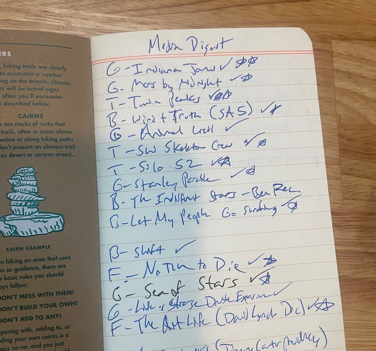 An example of my monthly media digest tracker. 1 star = liked, 2 stars = loved